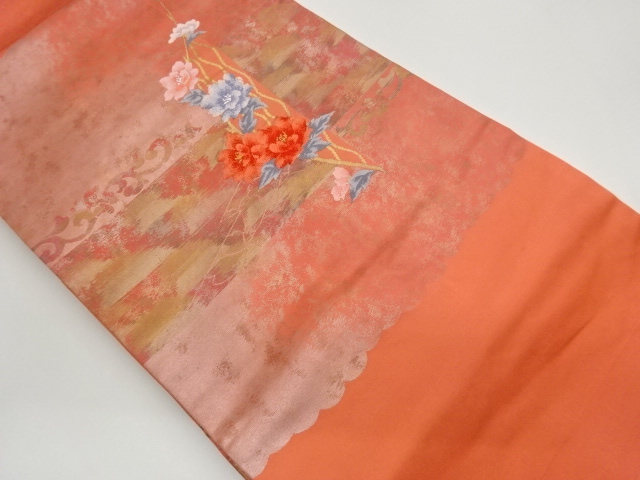 引箔花葉に唐草・色紙模様織出し名古屋帯